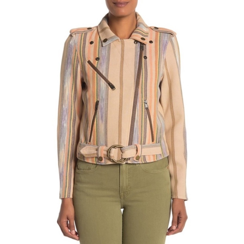 FRYE Carly Chevron Striped Print Moto Jacket - Picture 4 of 11